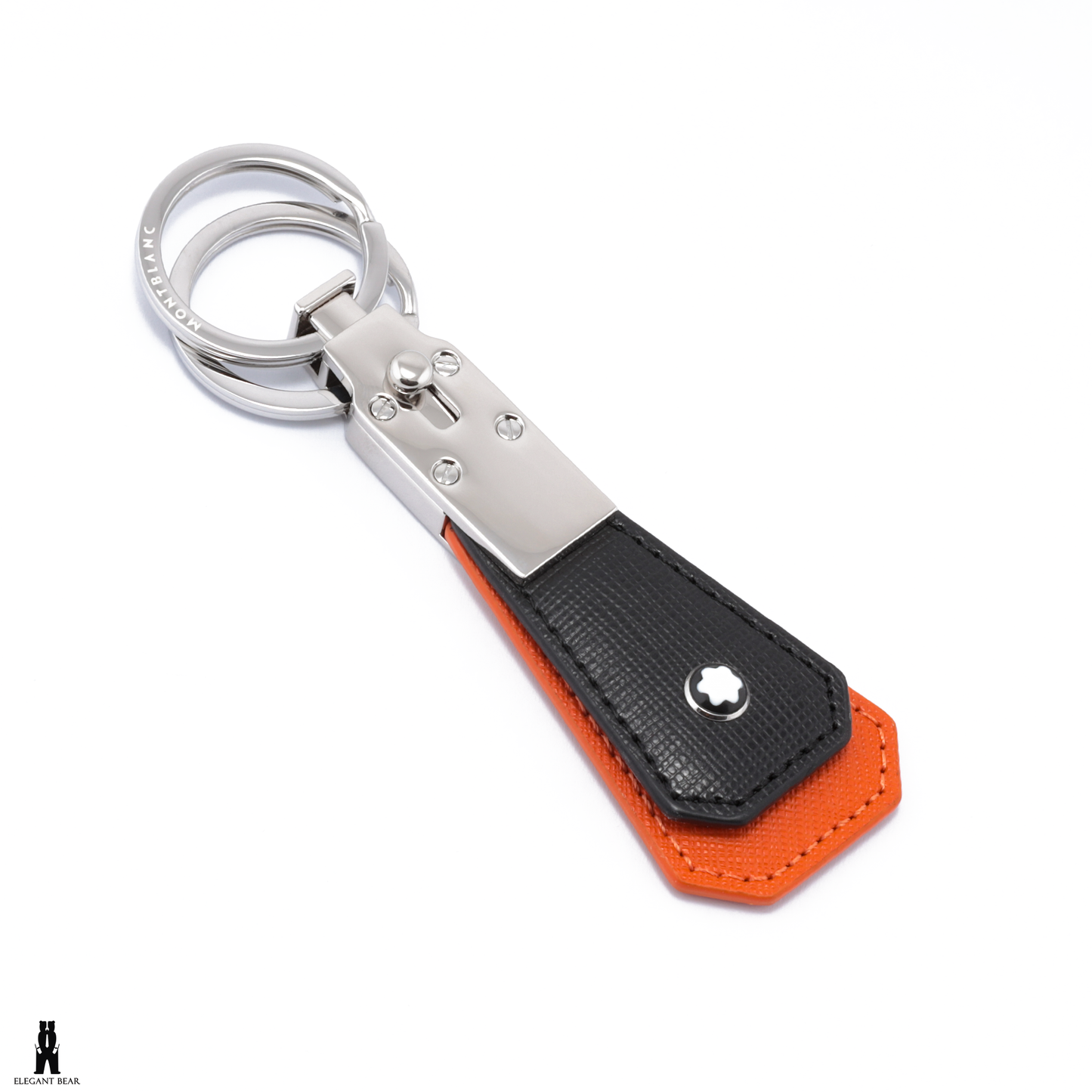 MONT BLANC Black & Orange Natural Leather & Stainless Steel Keychain K11