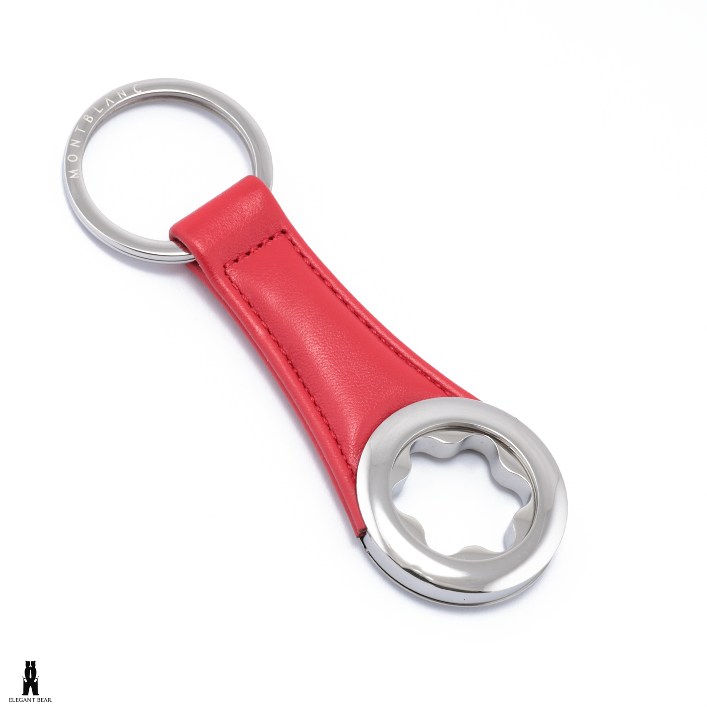 MONT BLANC Red Natural Leather & Stainless Steel Keychain K6