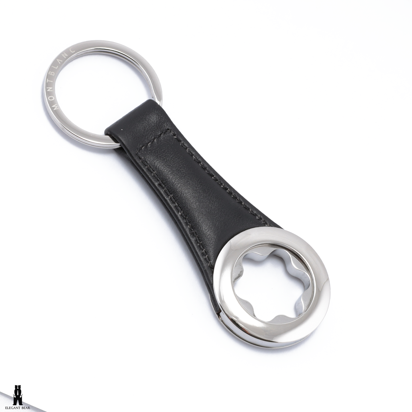 MONT BLANC Black Natural Leather & Stainless Steel Keychain K15
