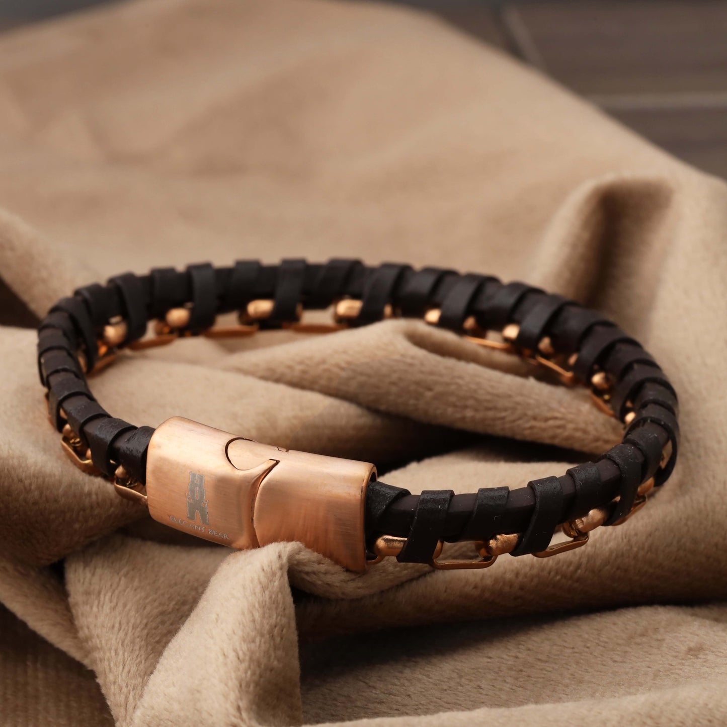 Elegant Bear Leather & Steel Chain Bracelet - L1213