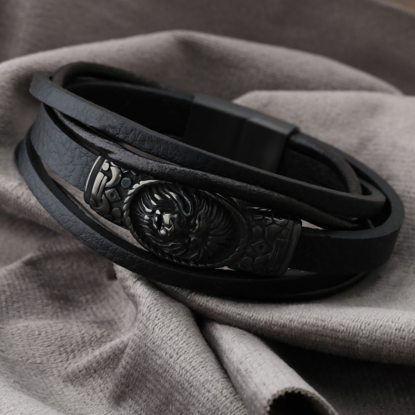 Vintage Lion Leather Bracelet with Magnetic Clasp - L1196