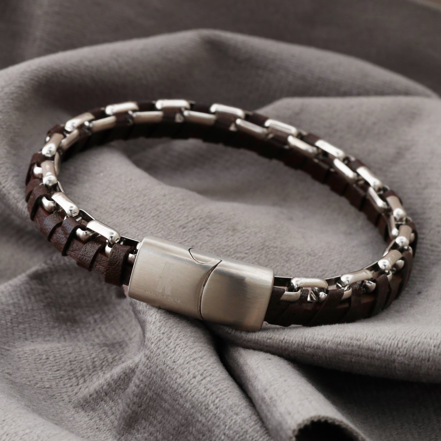 Elegant Bear Leather & Steel Chain Bracelet - L1206