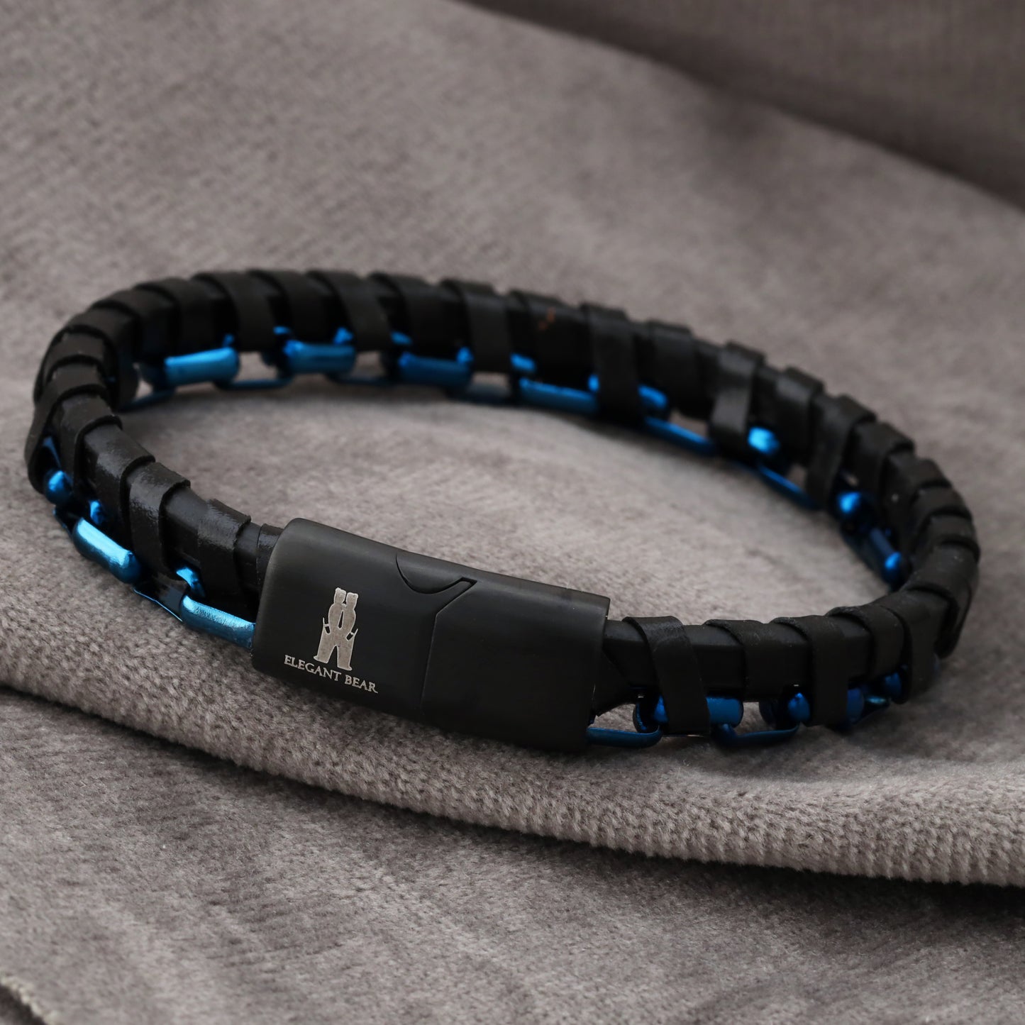Elegant Bear Leather & Steel Chain Bracelet