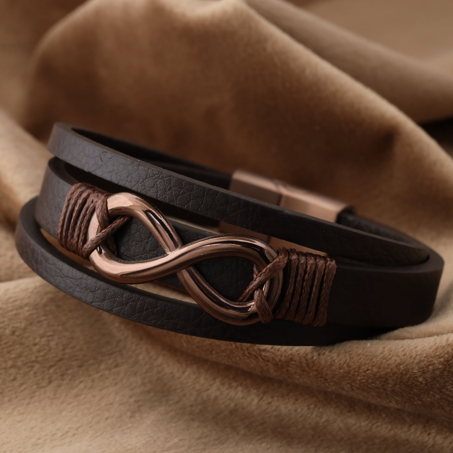 infinity Brown Genuine Leather Brown Stainless Steel BraceletL1241