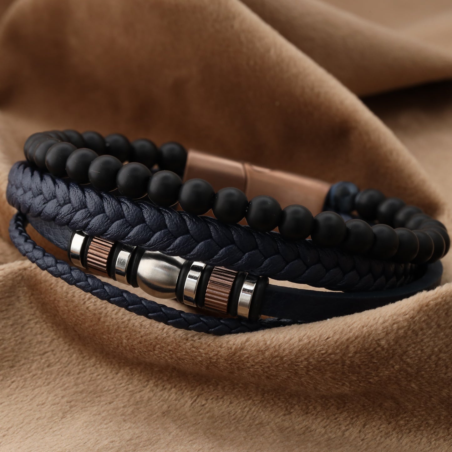 Elegant Design Blue Genuine Leather Rose Gold Stainless Steel L1249