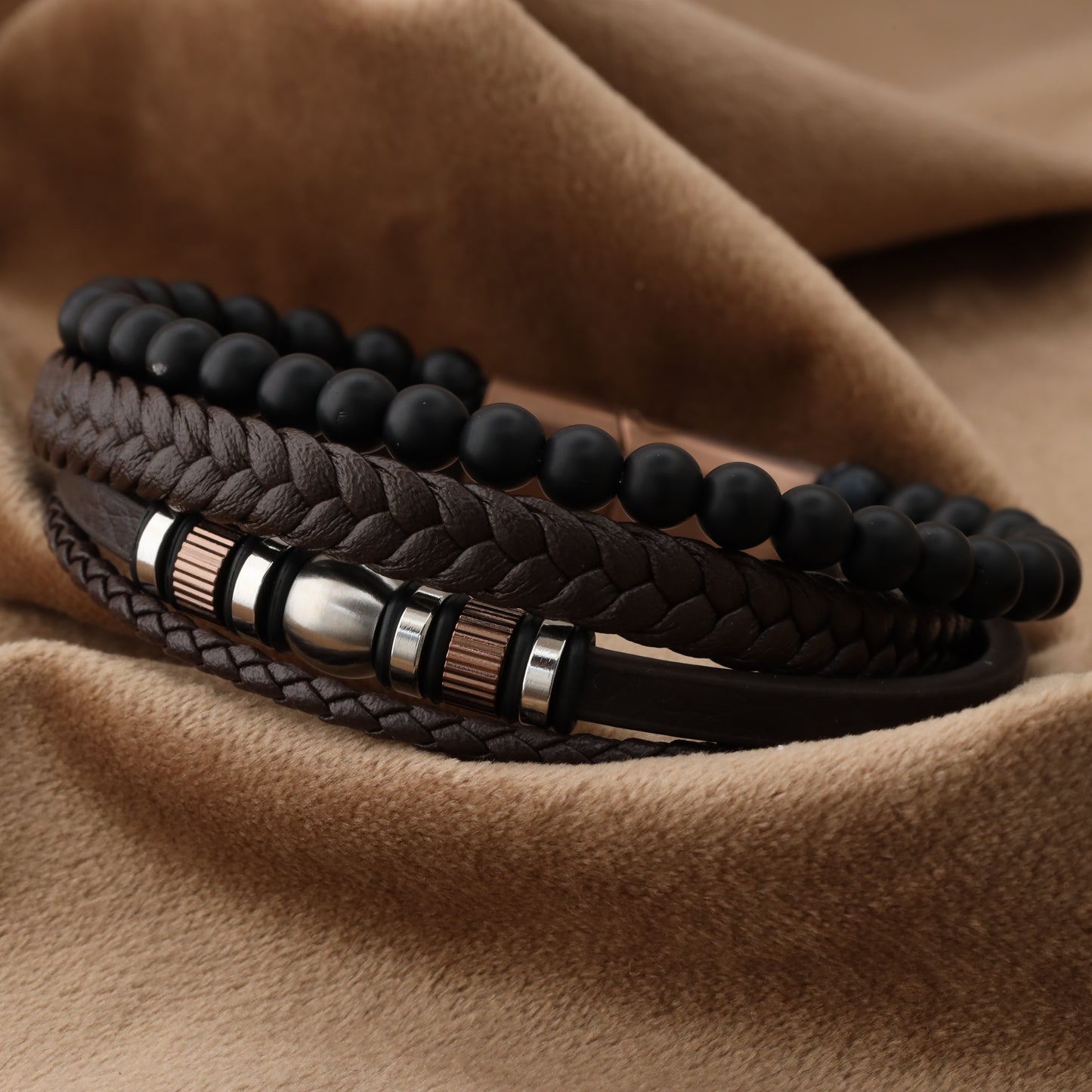 Elegant Design Brown Genuine Leather Rose Gold Stainless Steel L1248