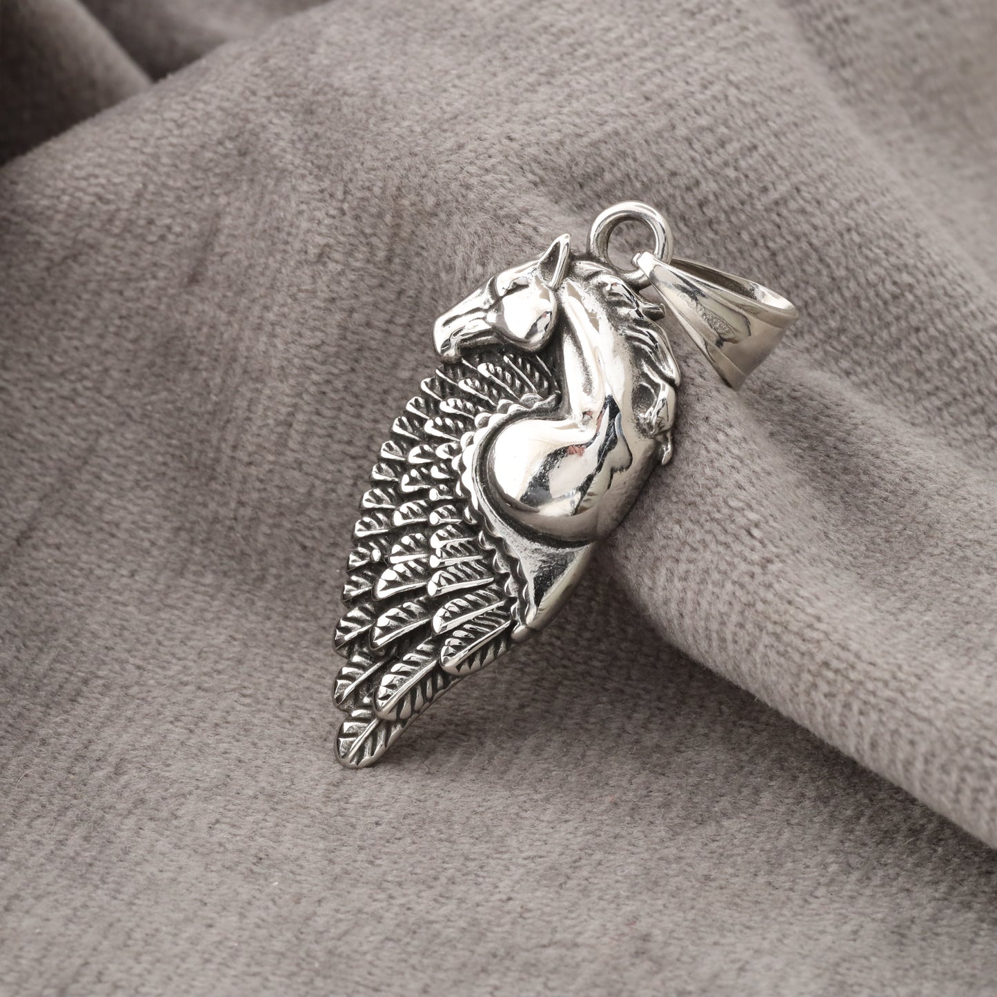 Pegasus Wing Pendant - Silver Stainless Steel - Mythical Freedom Design - S257