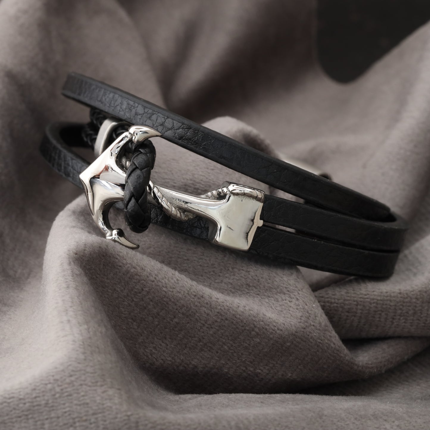 Natural Leather & Stainless Steel Bracelet L979