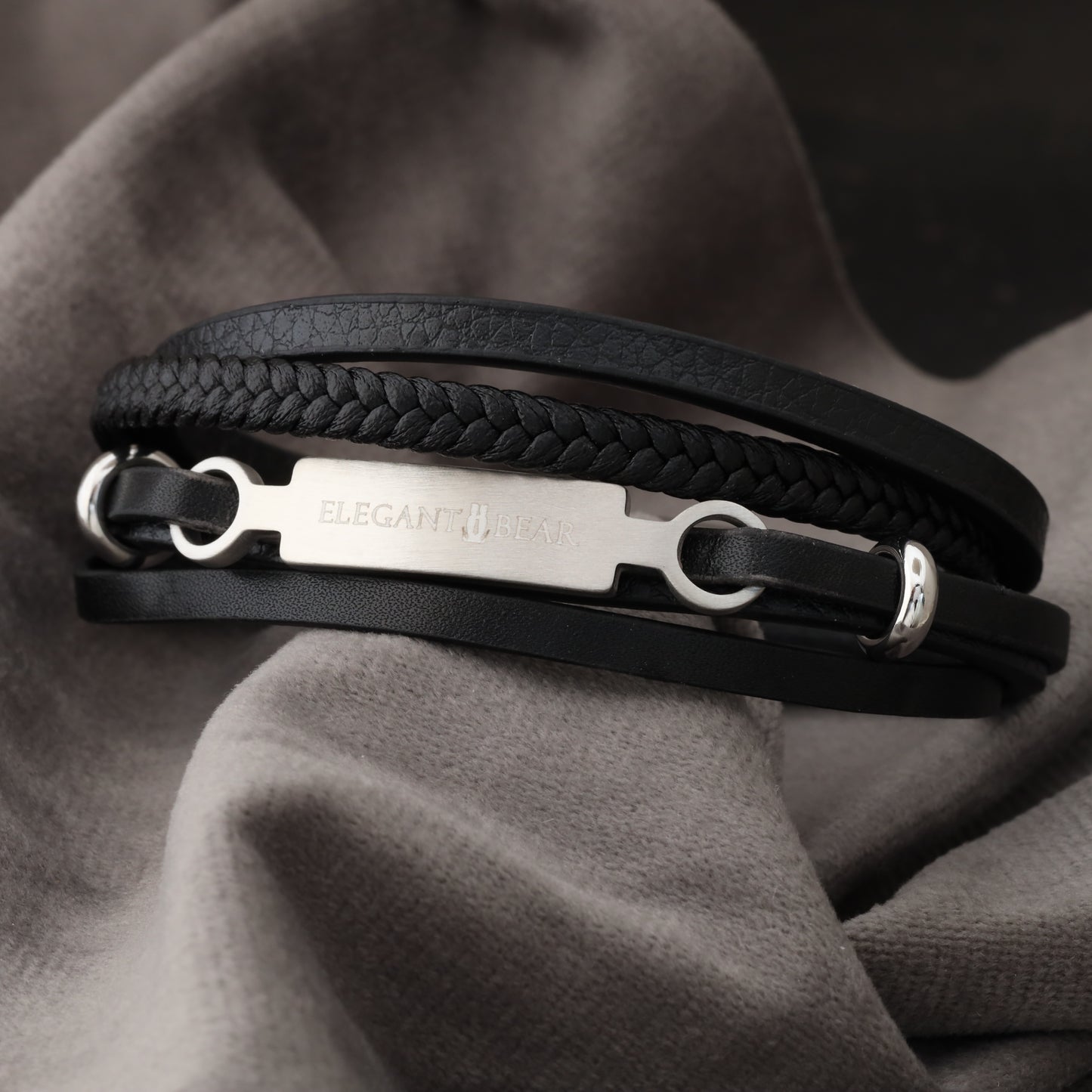 Natural Leather & Stainless Steel Bracelet L944