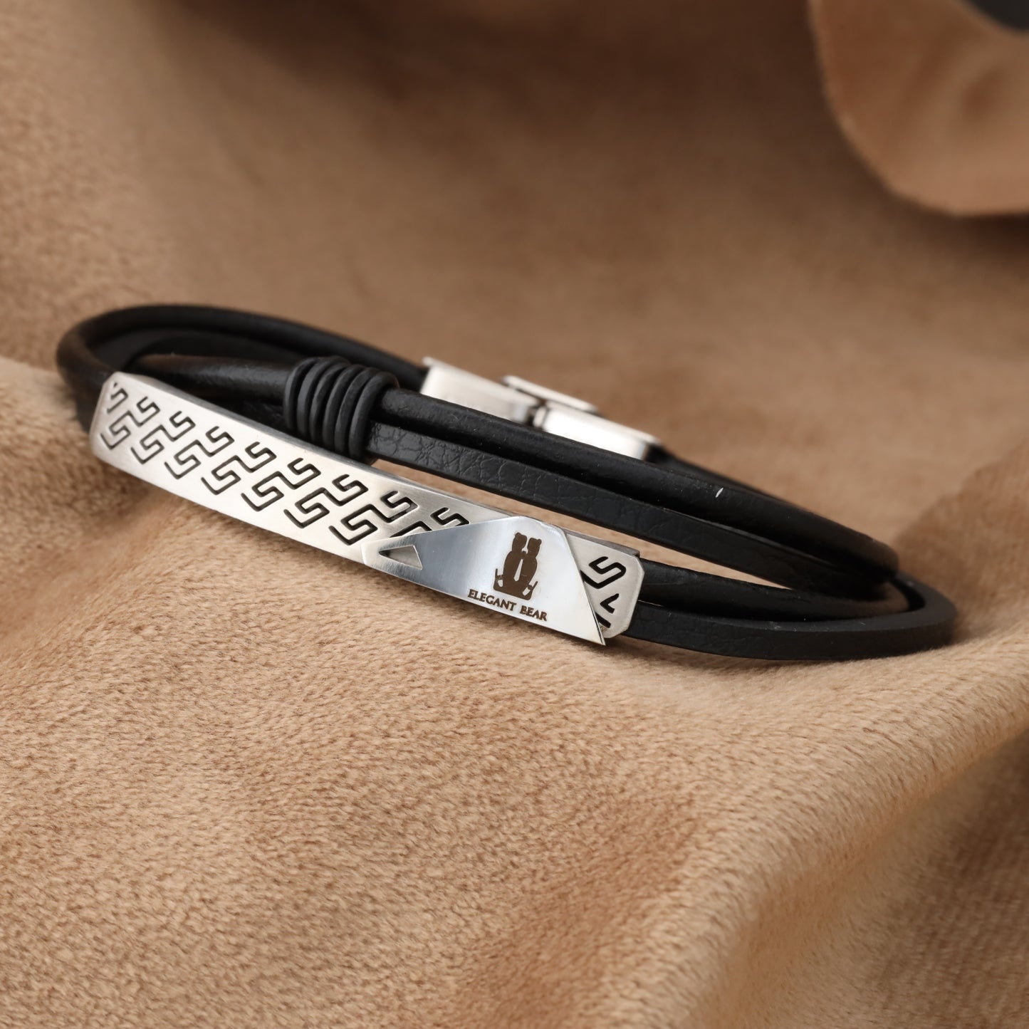 Natural Leather & Stainless Steel Bracelet L734