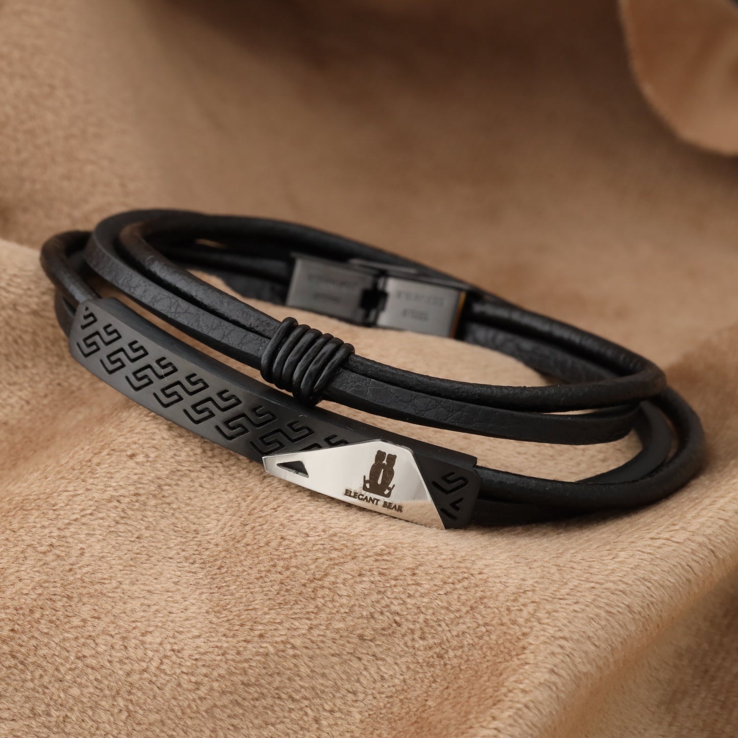 Natural Leather & Stainless Steel Bracelet L724