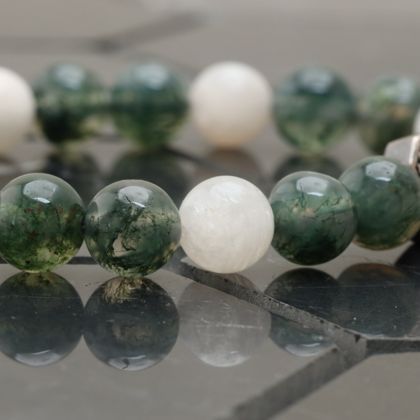Squared Maze Bracelet - 925 Sterling Silver Toy - Moss Agate Class +AAA - Moon stone Gemstone -- LU202