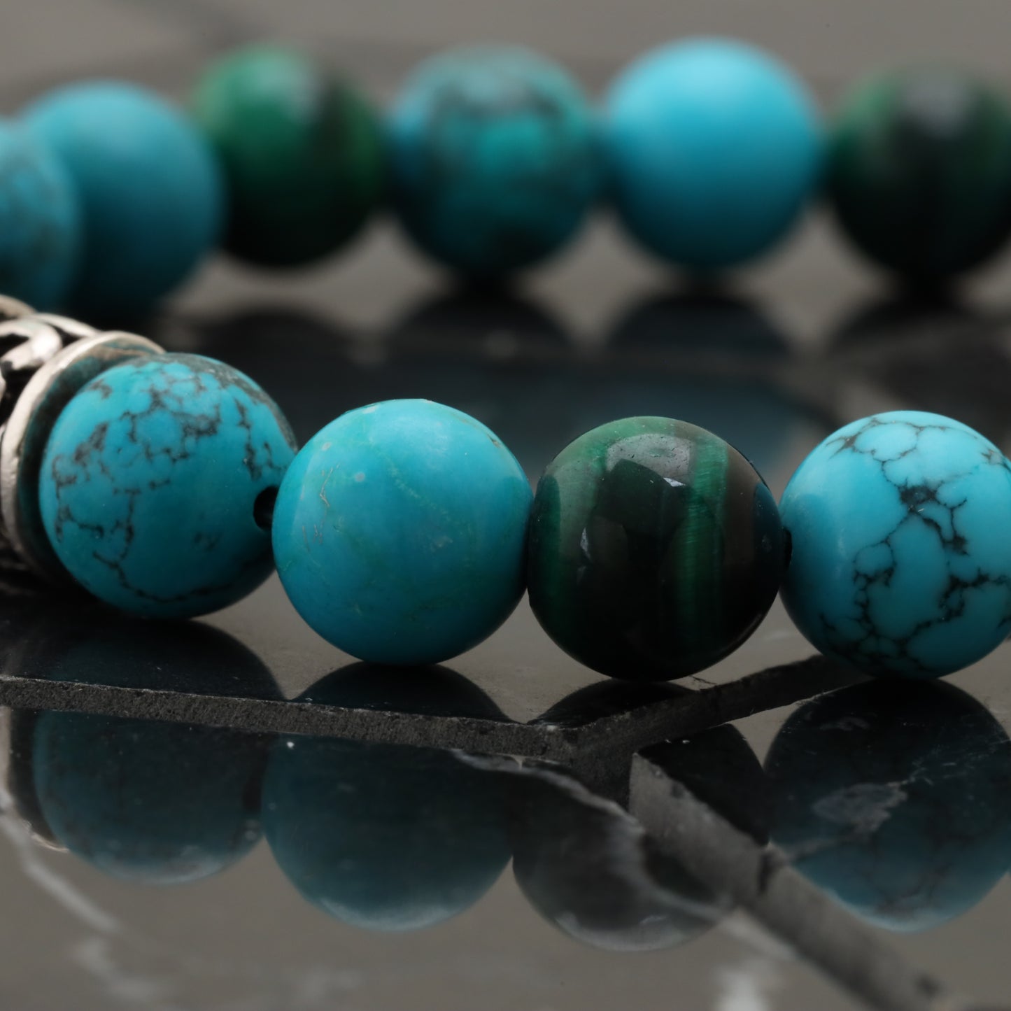 Turquoise Green Tiger Eye Bracelet - 925 Sterling Silver +AAA Howlite Turqouise - +AAA - Bracelet LU208