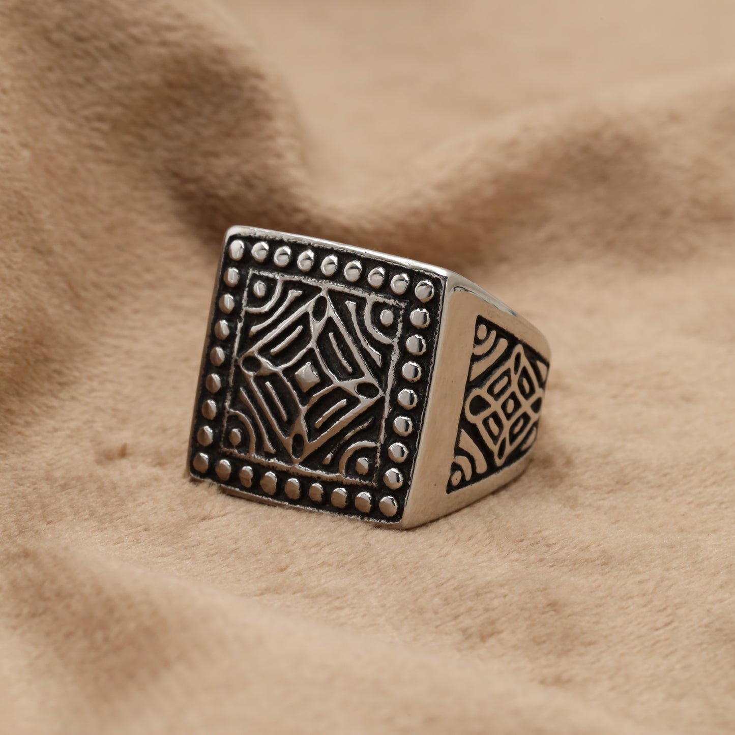 Geometric Square Signet Stainless Steel Ring R1238