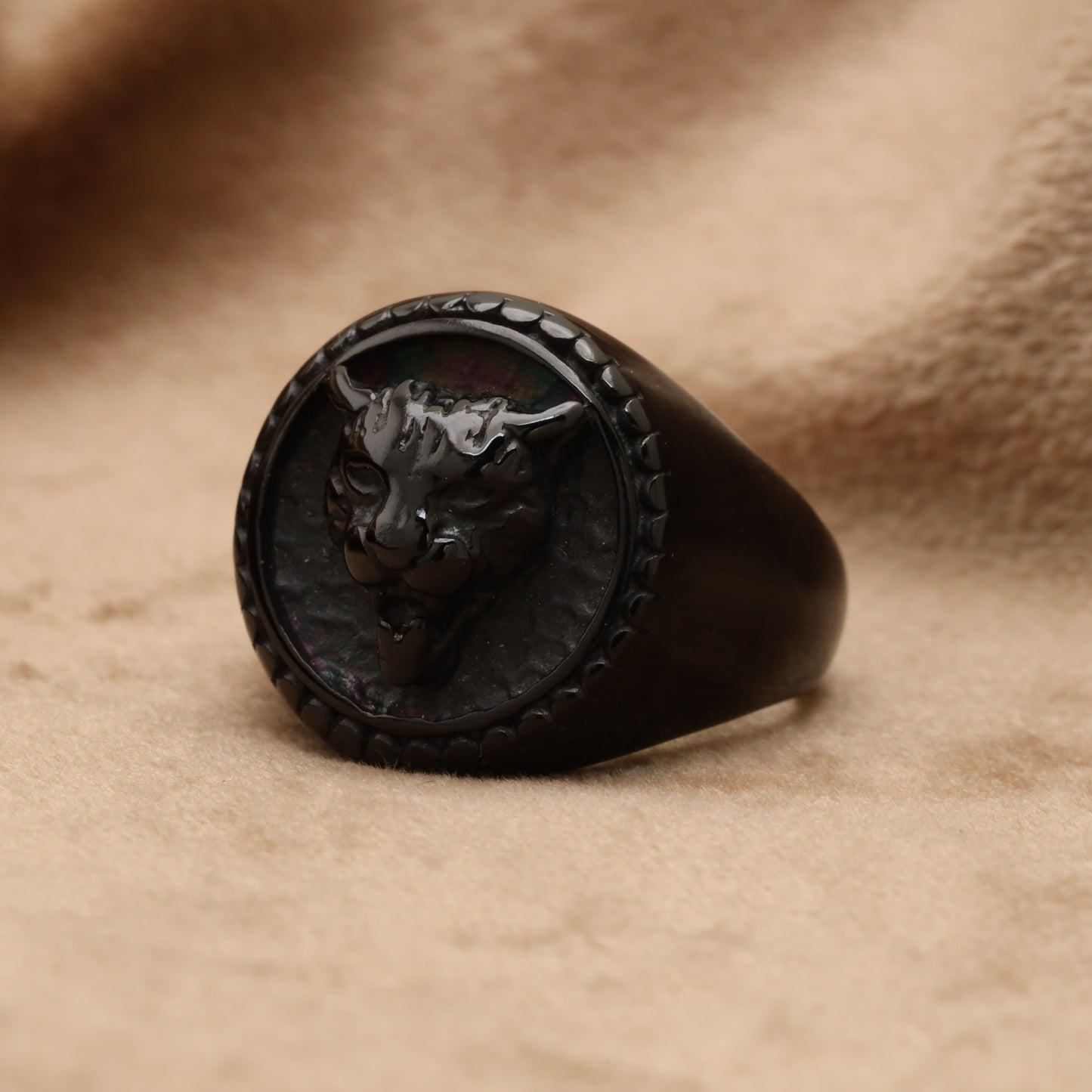 Black Bull Head Signet Ring R84