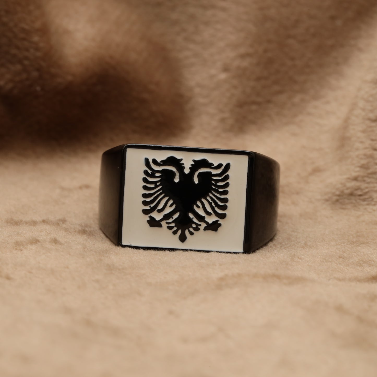 Black & White Double-Headed Eagle Signet Ring R88