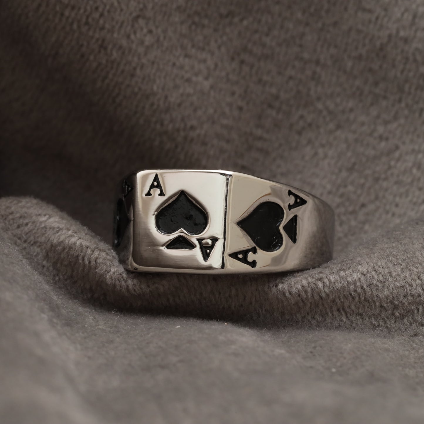 Playing Card Ace of Spades Silver Stainless Steel Ring R18