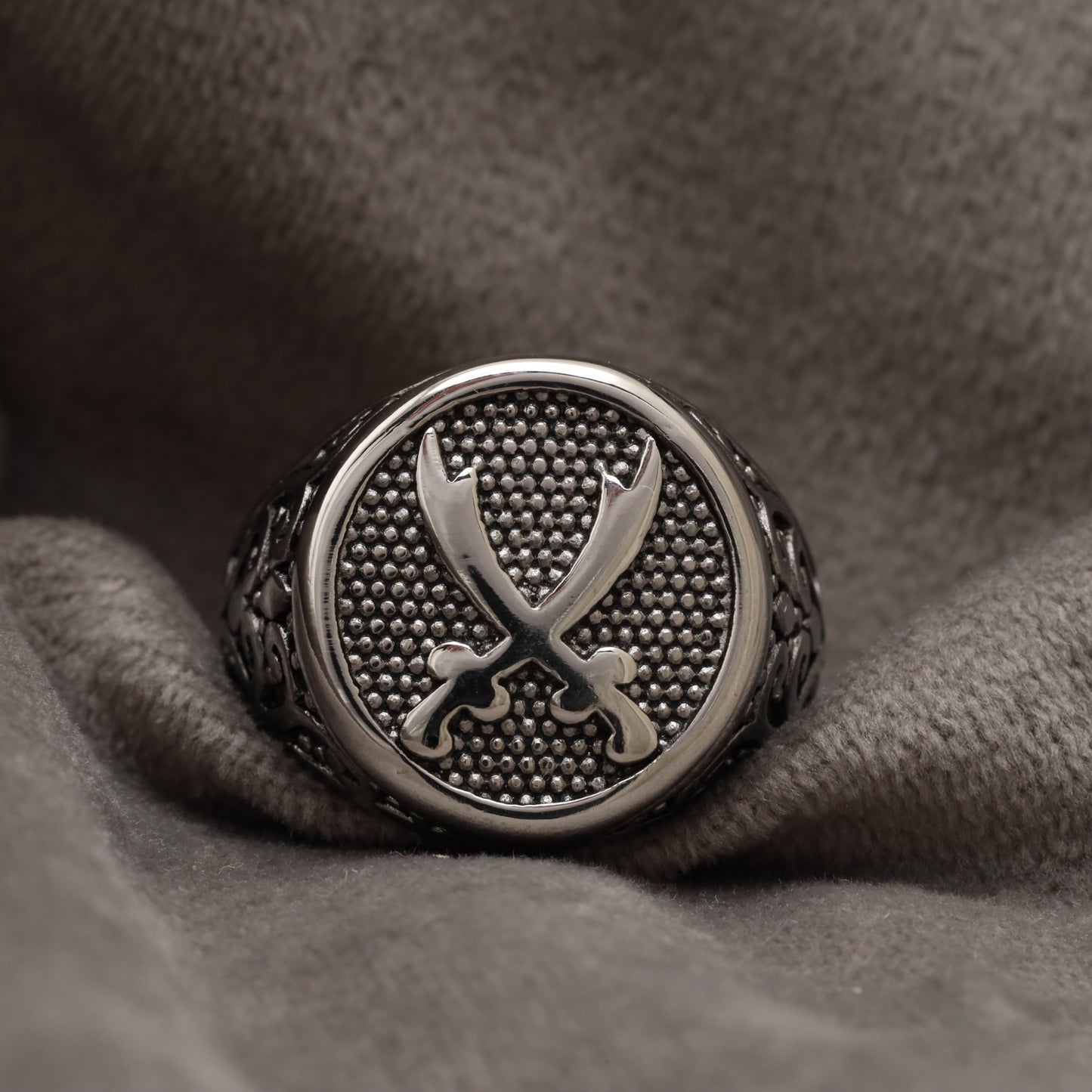 Crossed Swords Ottoman Silver Stainless Steel Ring R22