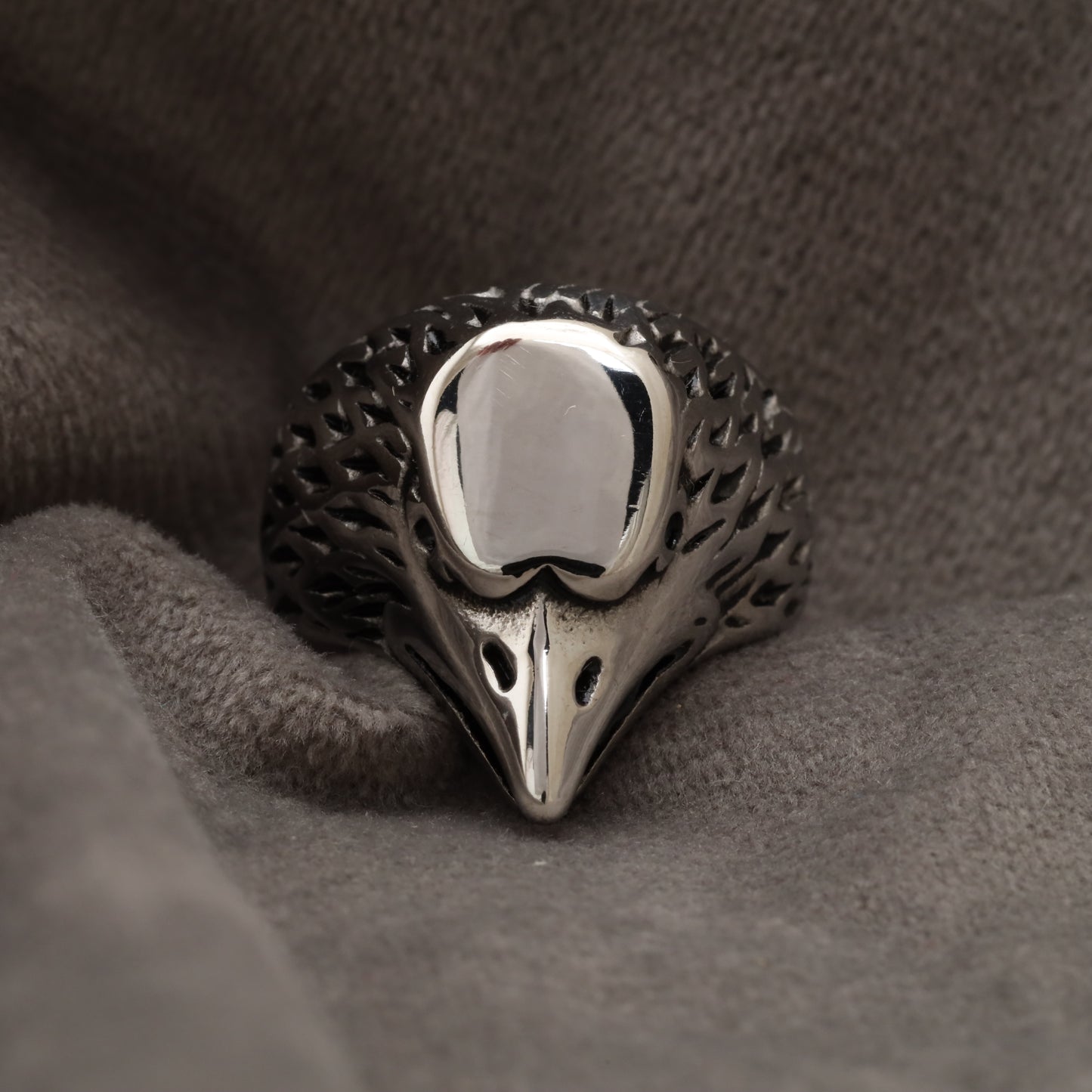 Raven Skull Head Silver Stainless Steel Ring R26