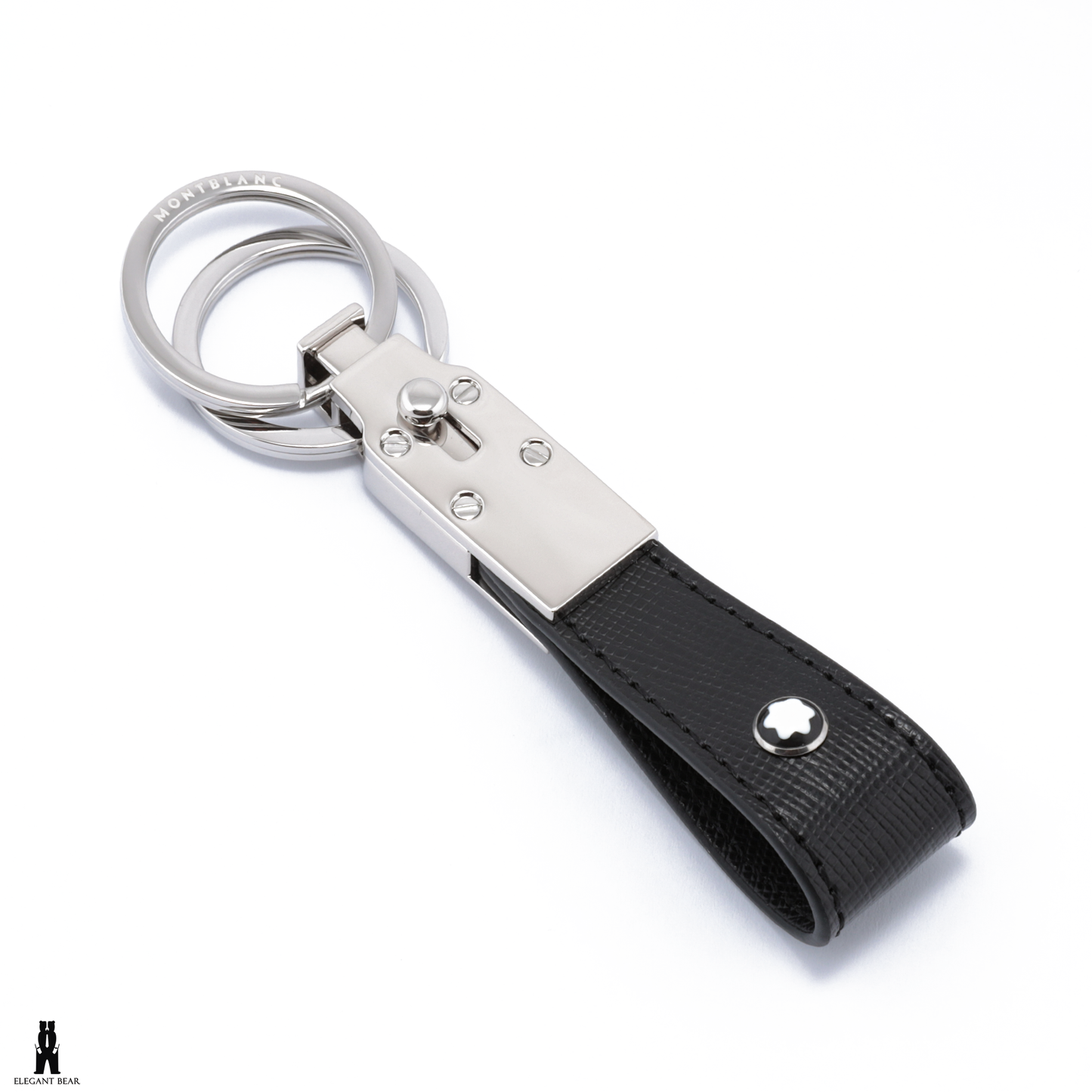 MONT BLANC Black Natural Leather & Stainless Steel Keychain K3