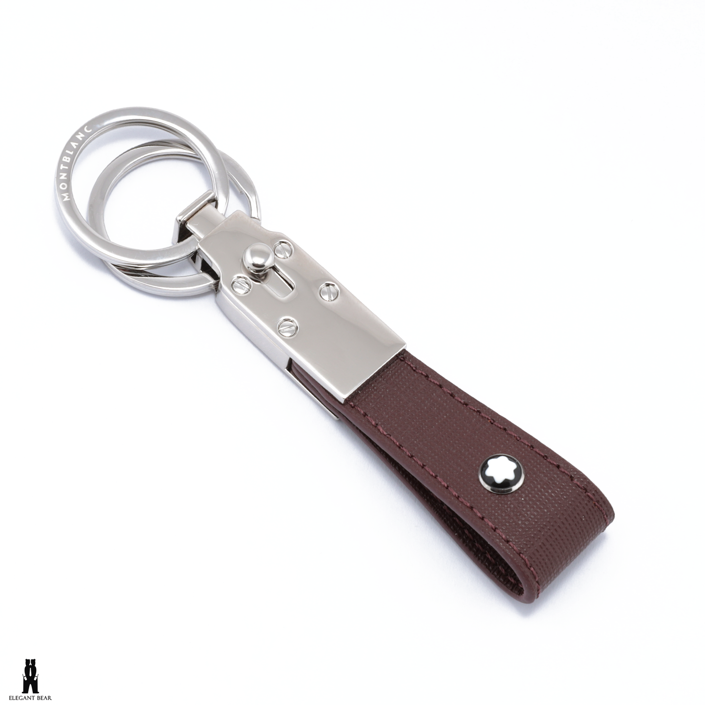 MONT BLANC Brown Natural Leather & Stainless Steel Keychain K9