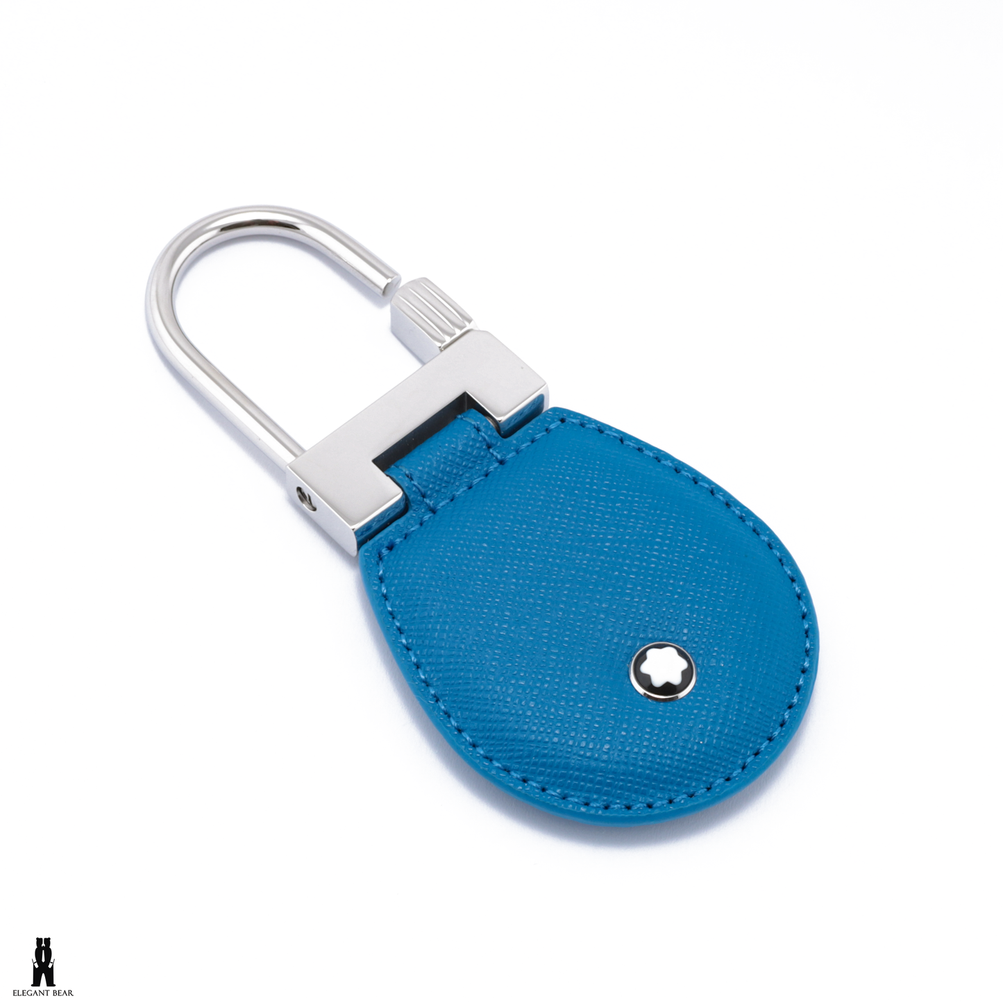 MONT BLANC Blue Natural Leather & Stainless Steel Keychain K4
