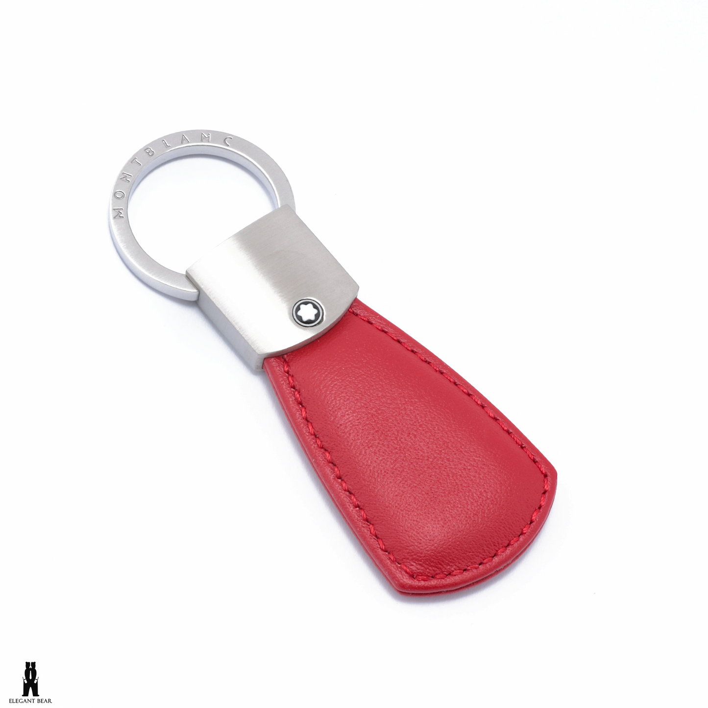 MONT BLANC Red Natural Leather & Stainless Steel Keychain K5