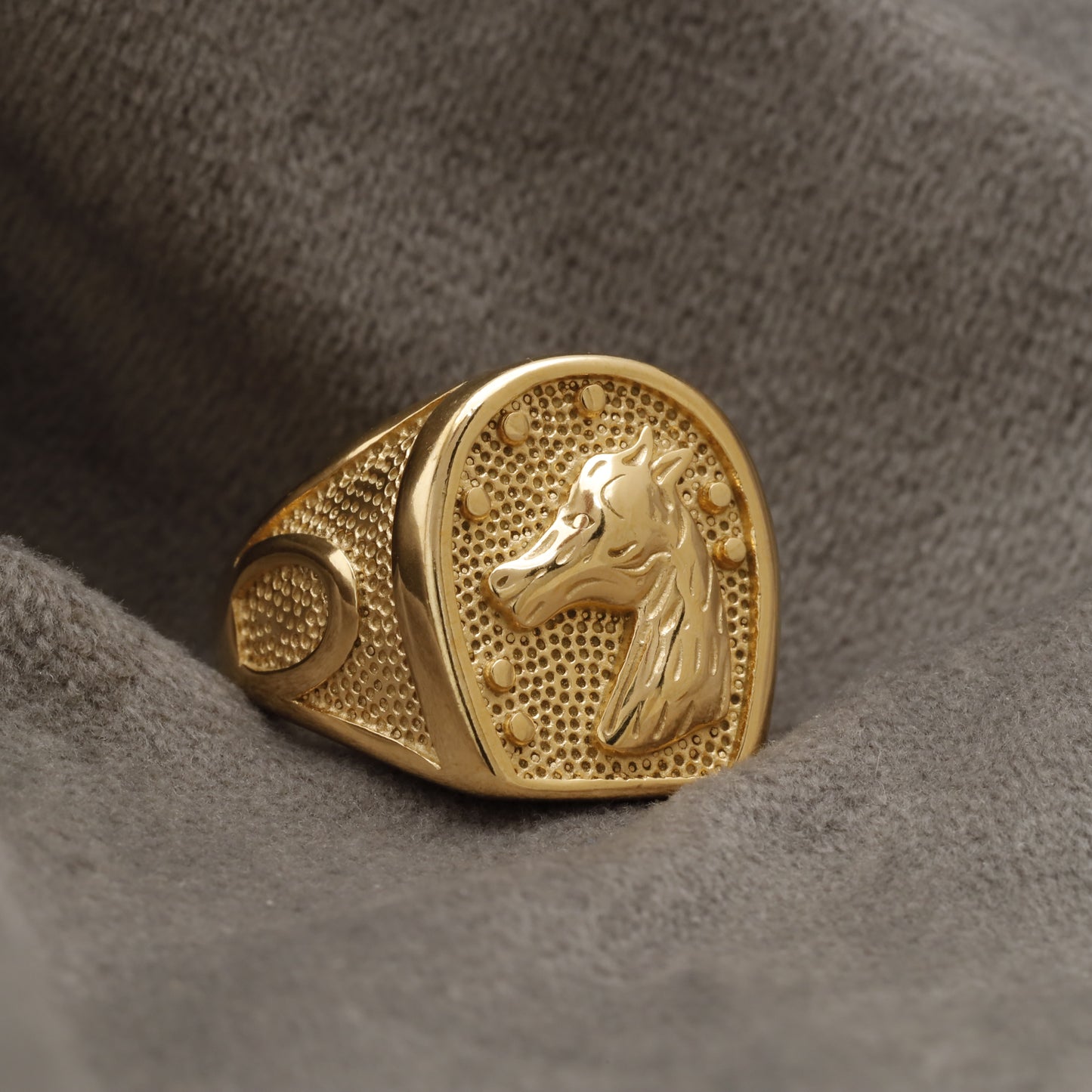 Horse Head Golden Stainless Steel Ring R10