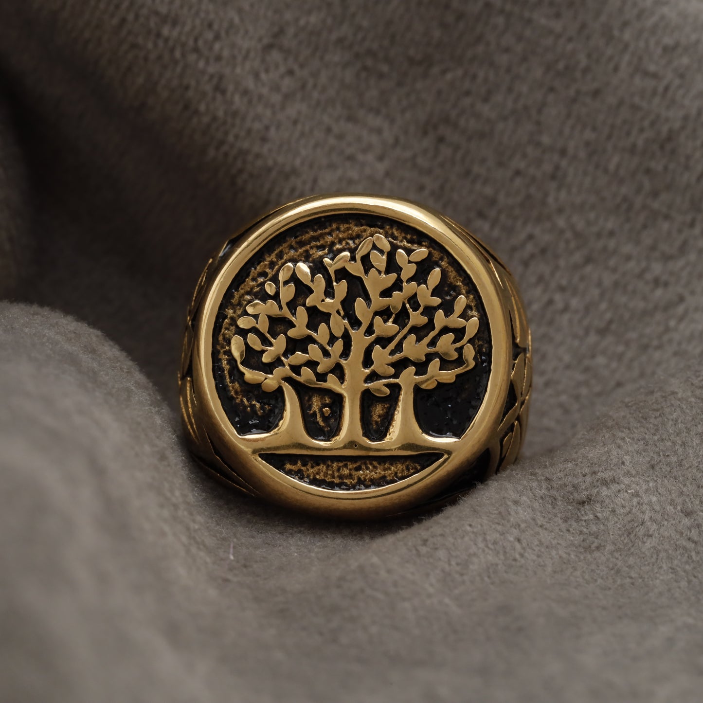 Gold Tree of Life Signet Stainless Steel Ring R31