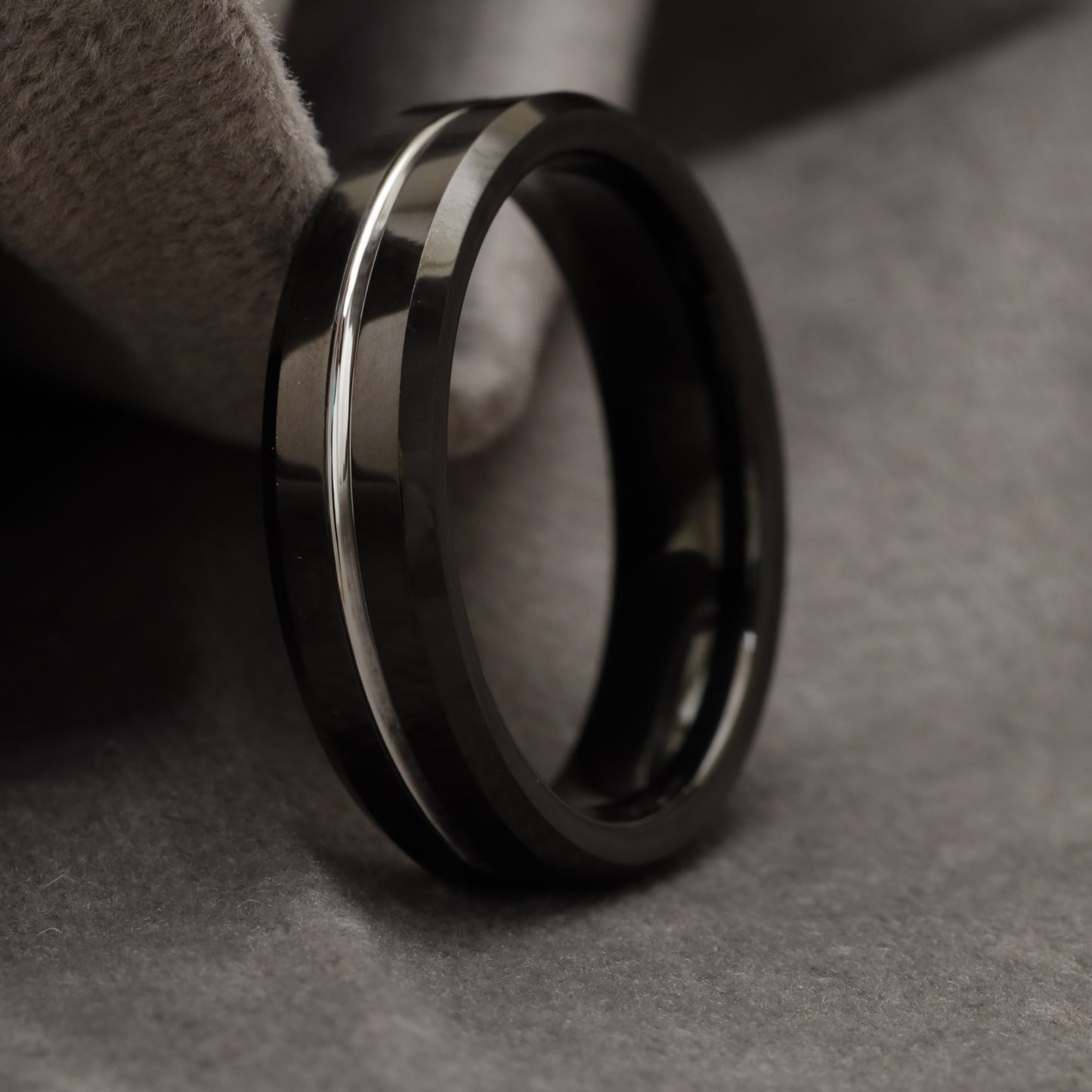 Matte Black with Center Silver Groove Tungsten Ring U8