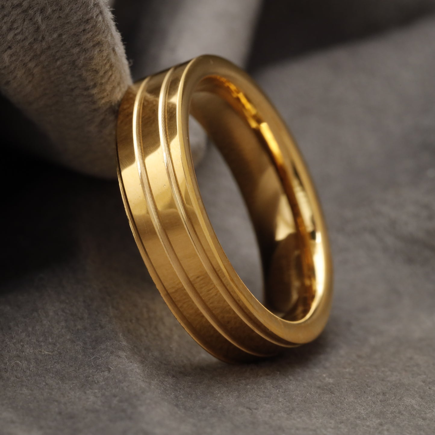Polished Gold Tungsten Ring with Double Engraved Grooves U15