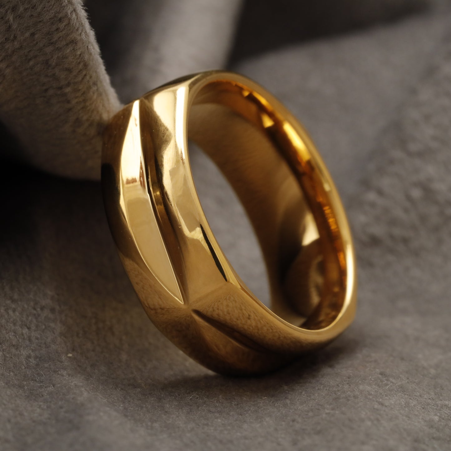 Gold Domed Tungsten Ring with Triple Diagonal Engraved Grooves U23