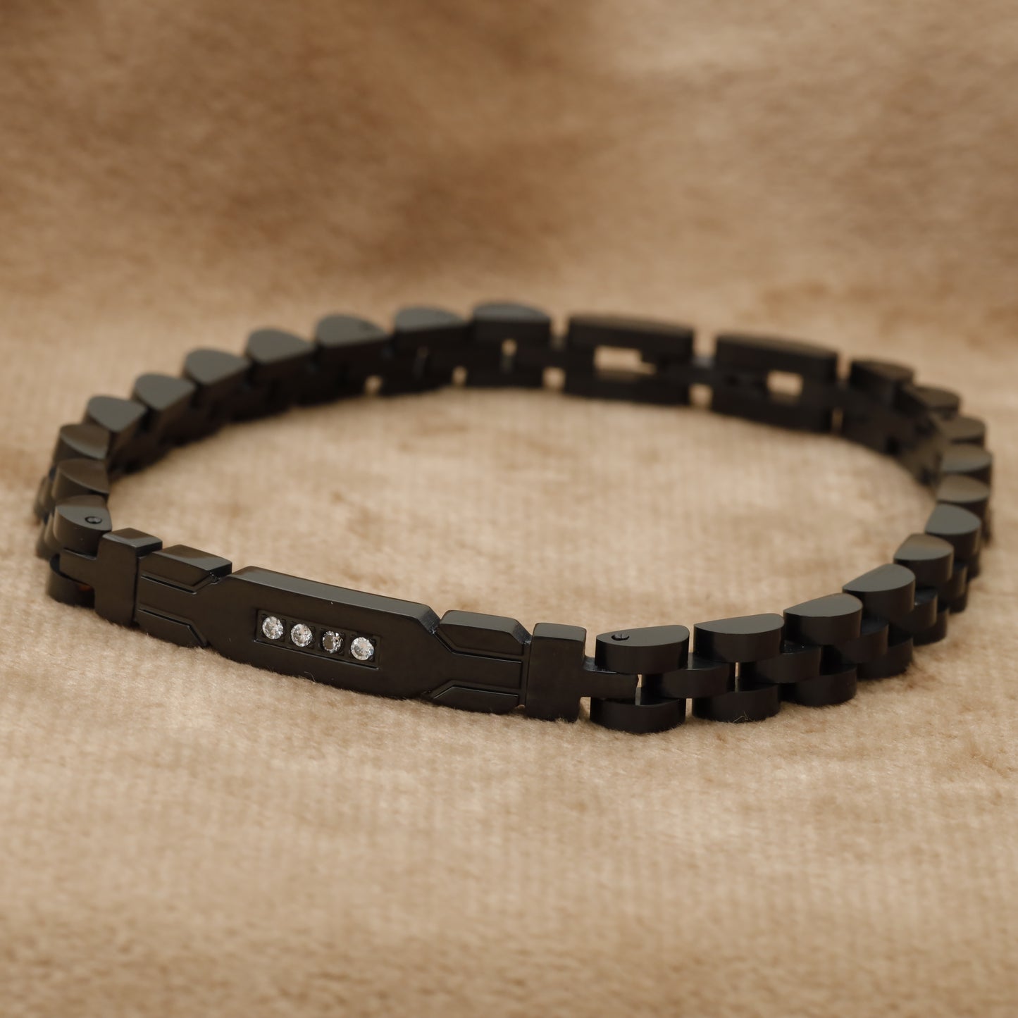 Black Stainless Steel Link Bracelet with Crystal Stones B5