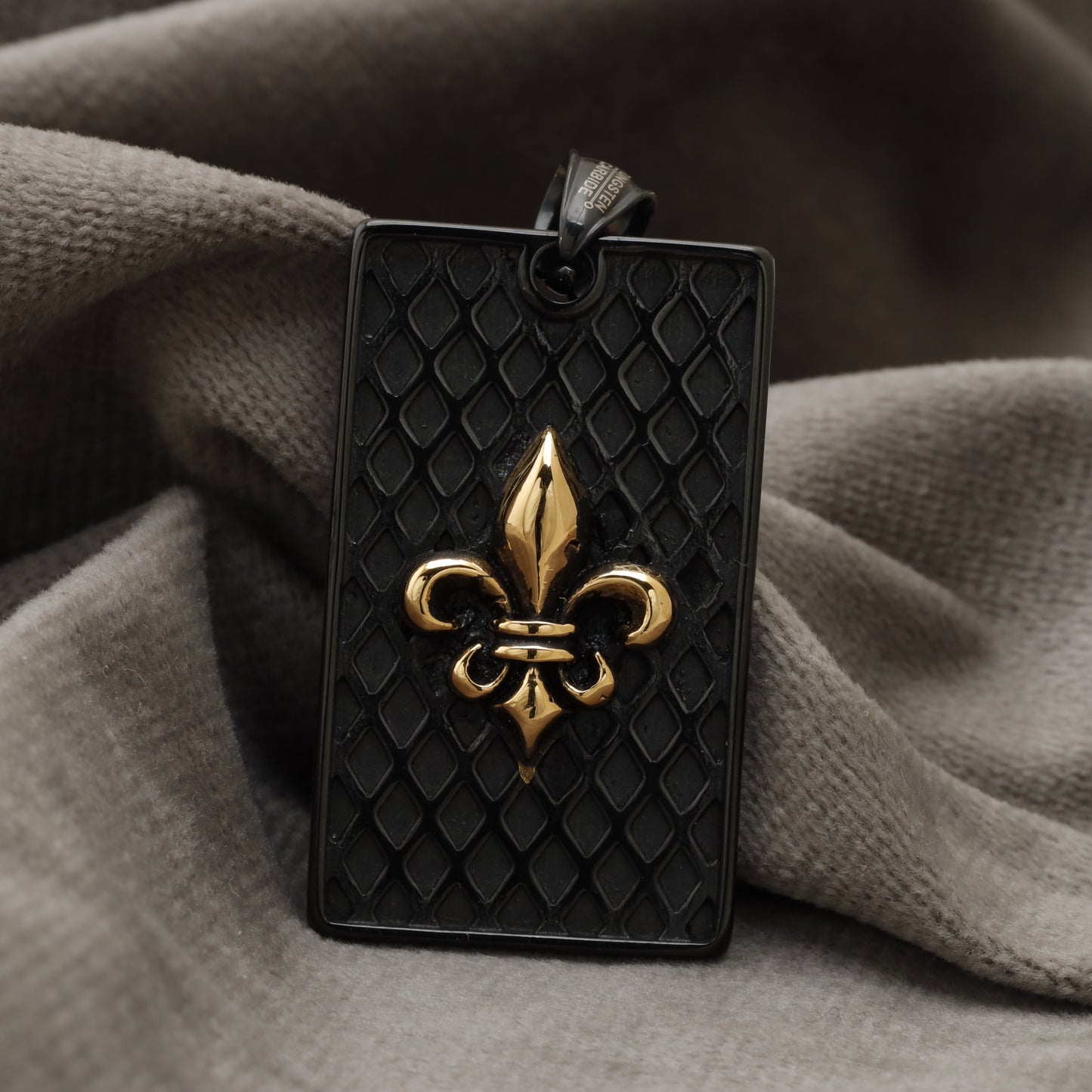 Gold Fleur-de-Lis Black Dog Tag Pendant Stainless Steel X3
