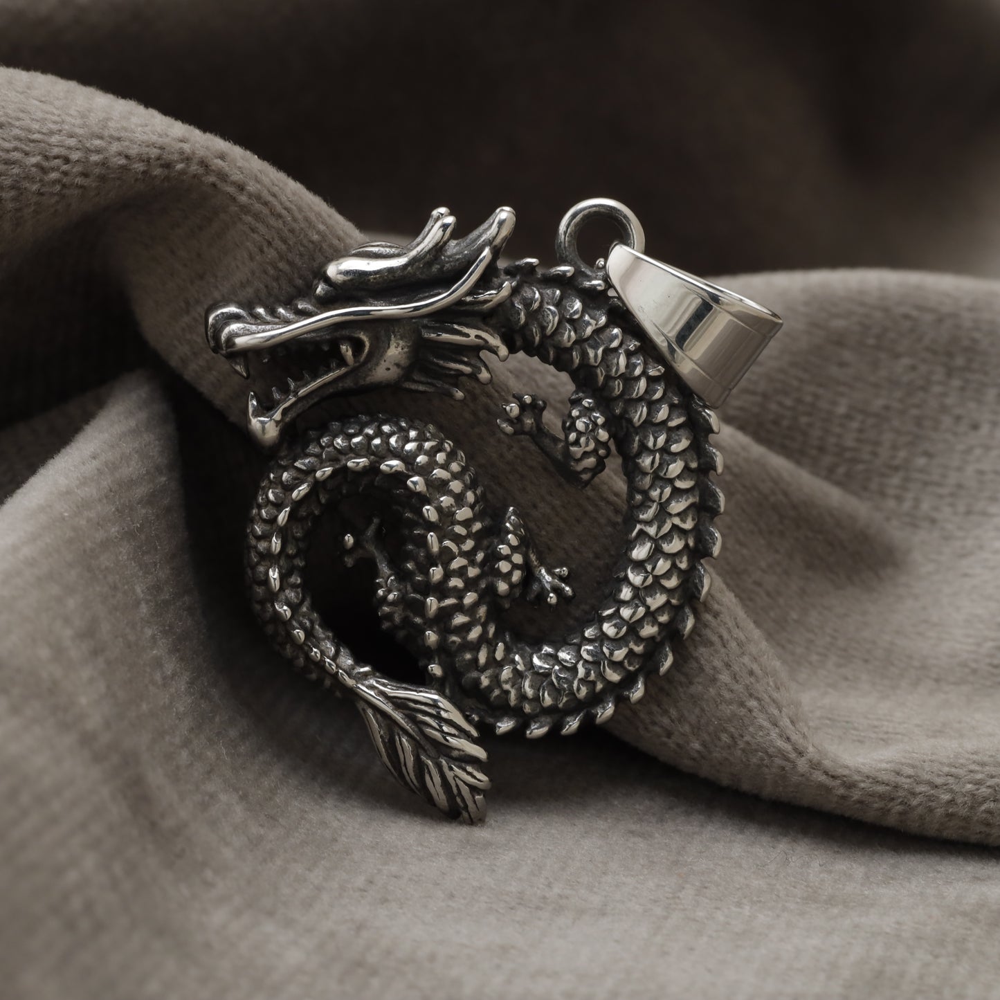 Coiled Chinese Dragon Stainless Steel Pendant X6