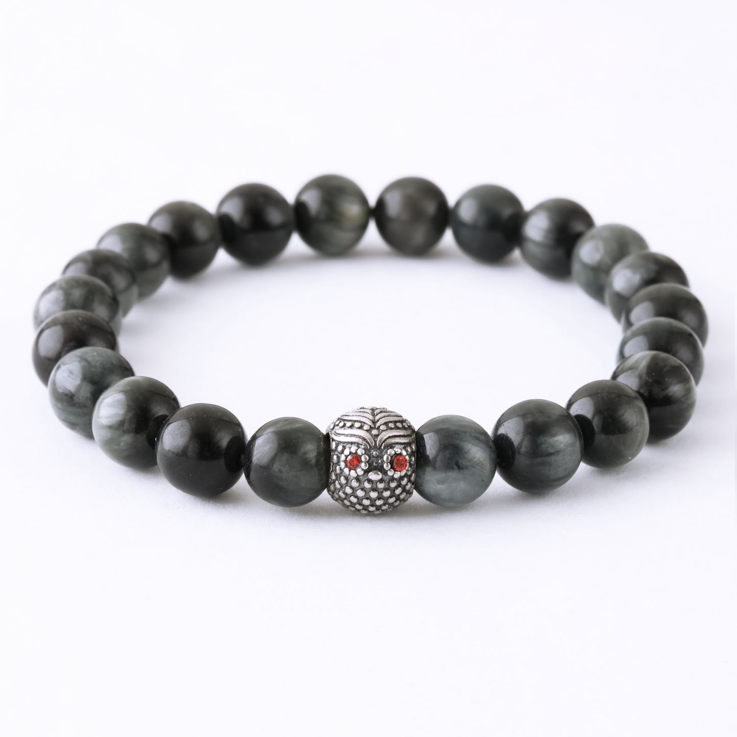 Natural Spherical Black Hawk Eye Gemstone with Red Eye Owl 925 Sterling Silver Toy LU202