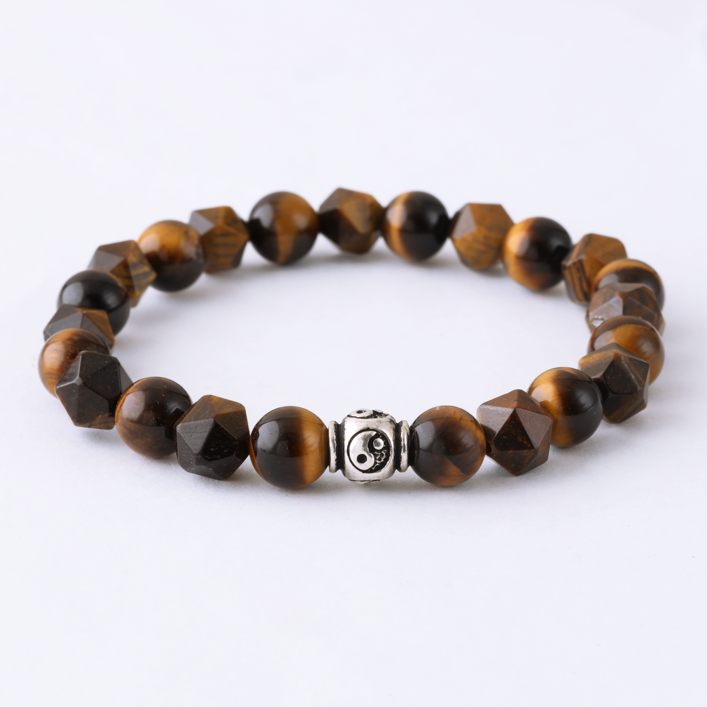 Natural Cubic Brown Tiger Eye Gemstone & Natural Spherical Brown Tiger Eye Gemstone with Ying-Yang Jar 925 Sterling Silver Toy LU205