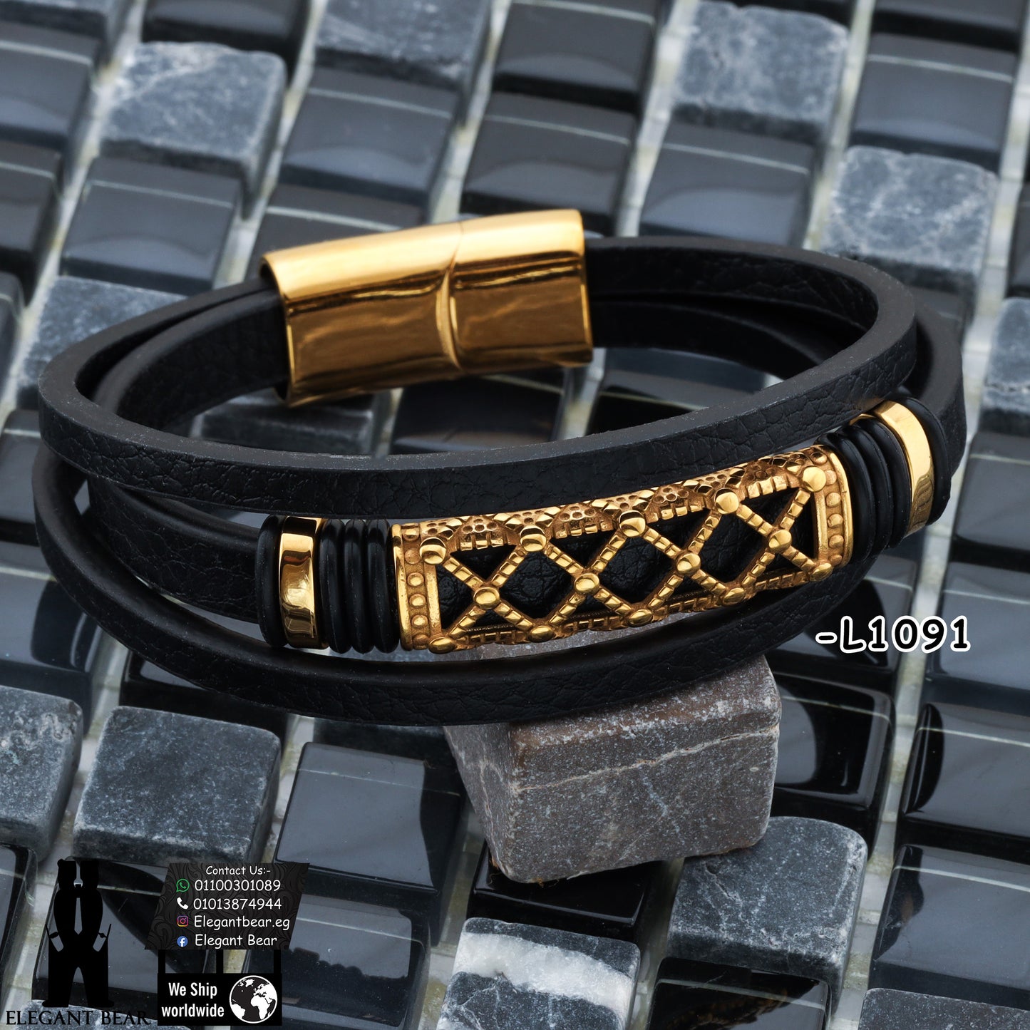 Premium Genuine Leather Bracelet with Geometric Pattern L1091