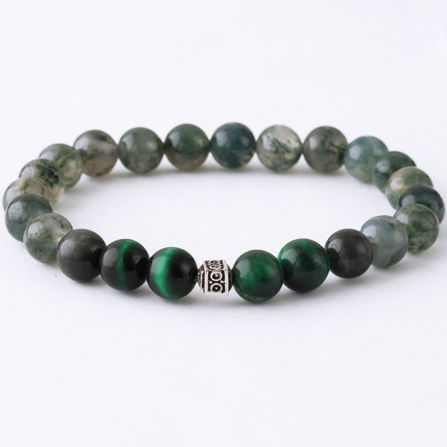 Natural Moss Agate Gemstone & Natural Green Tiger Eye Gemstone with 925 Sterling Silver Toy LU194