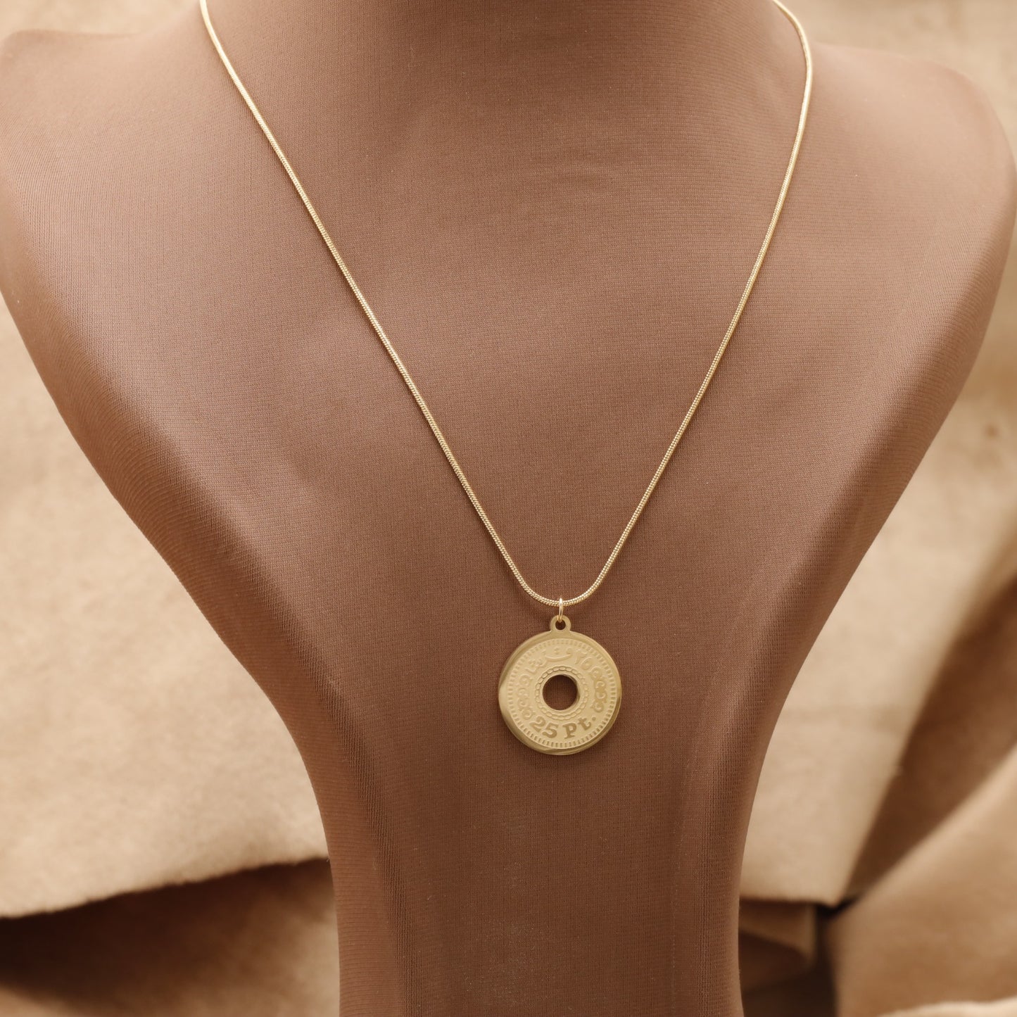 Gold Snake Chain Egyptian Coin Necklace KAR34 – عقد عملة مصرية 25 قرش