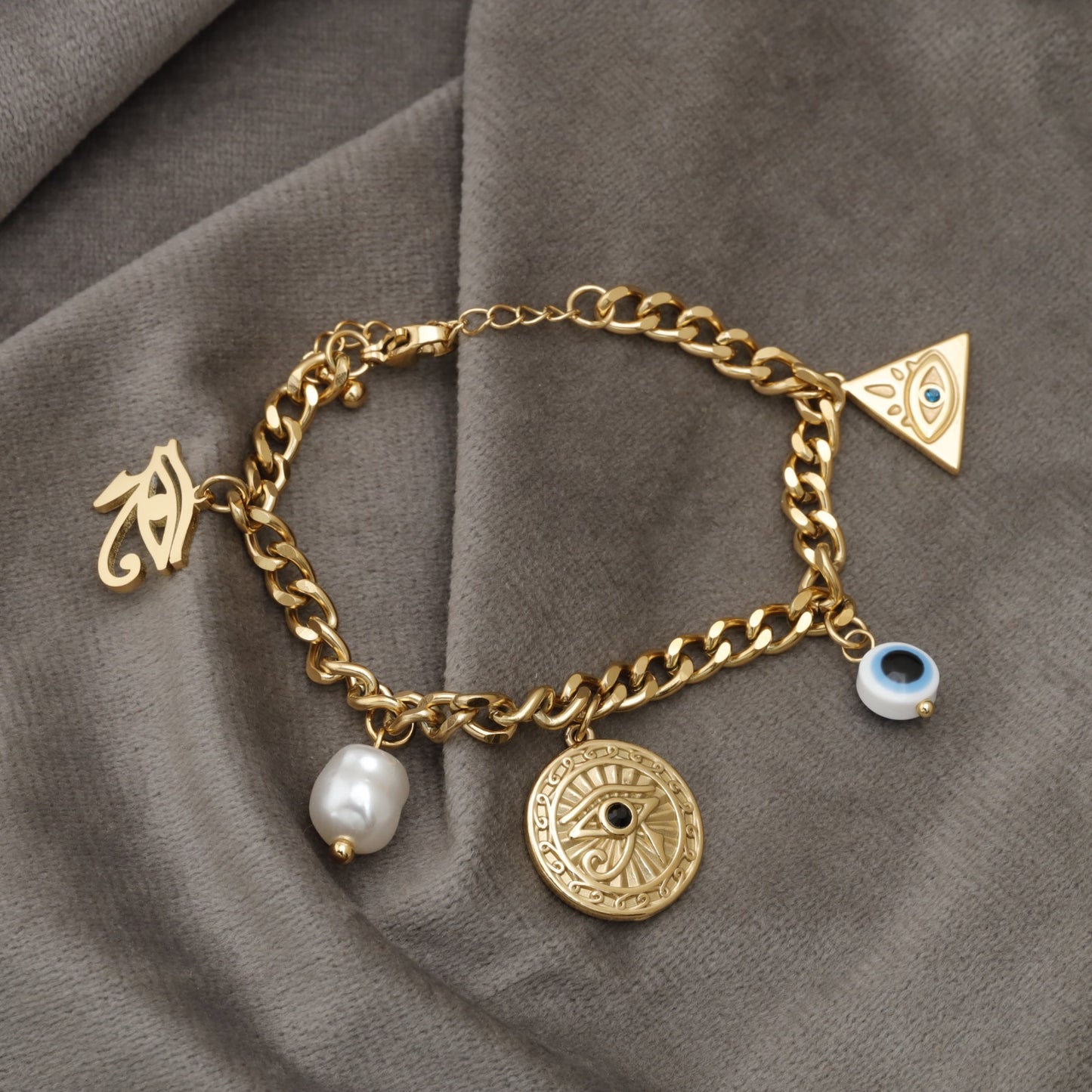 Eye of Horus and Pearl Charm Bracelet KAR92