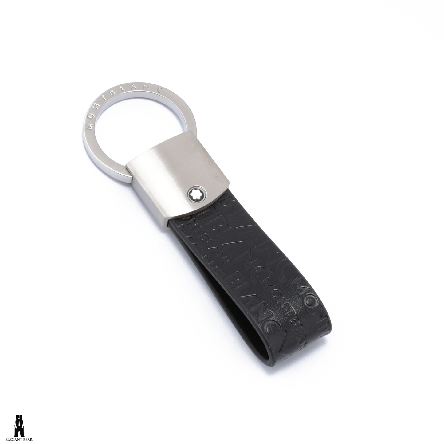 MONT BLANC Black Natural Leather & Stainless Steel Keychain K13