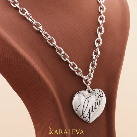 Silver Heart Chain Necklace N13