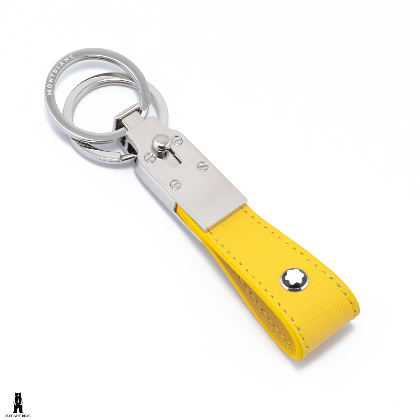 MONT BLANC Yellow Natural Leather & Stainless Steel Keychain K12