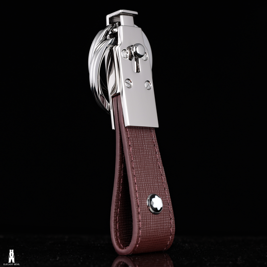 MONT BLANC Brown Natural Leather & Stainless Steel Keychain K9