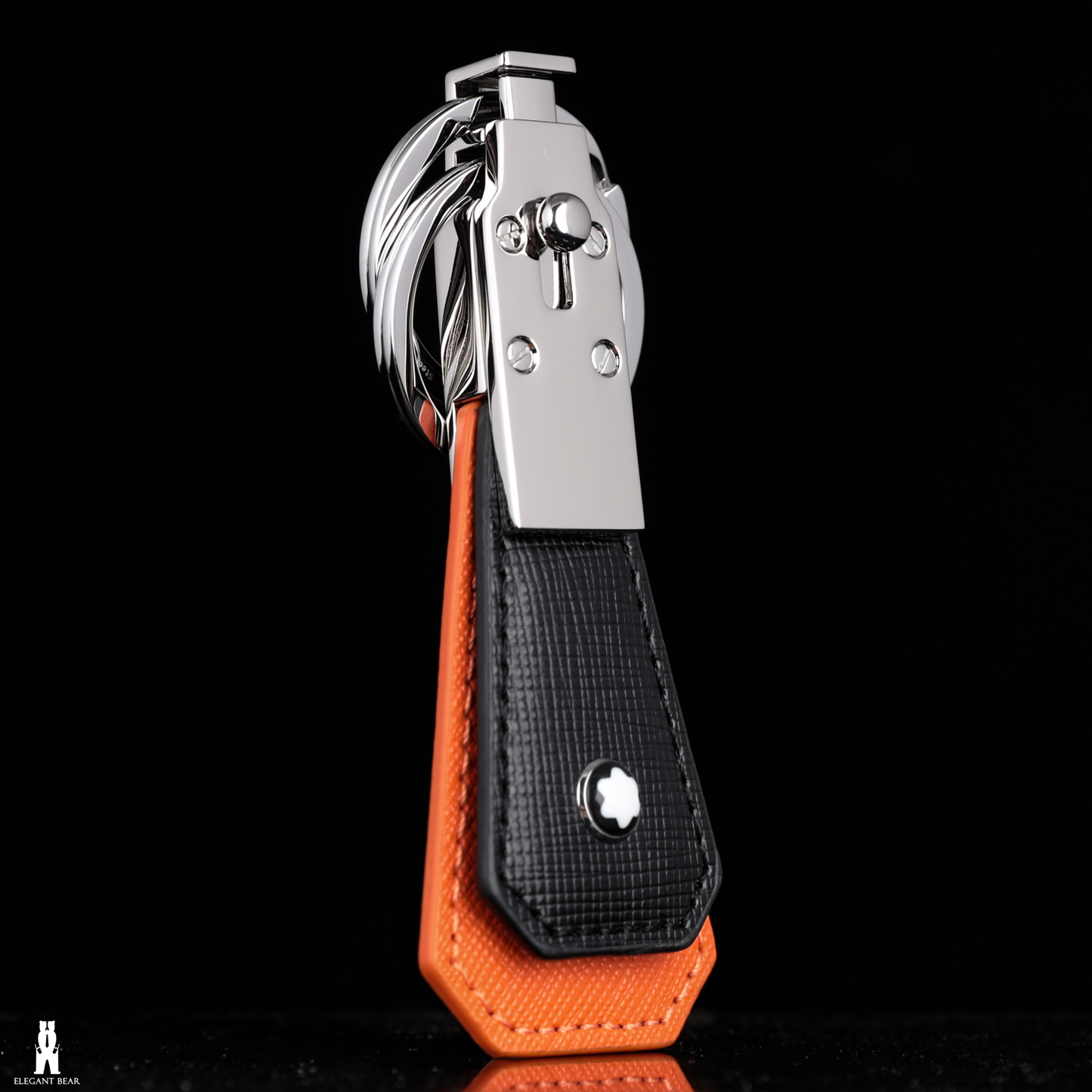 MONT BLANC Black & Orange Natural Leather & Stainless Steel Keychain K11