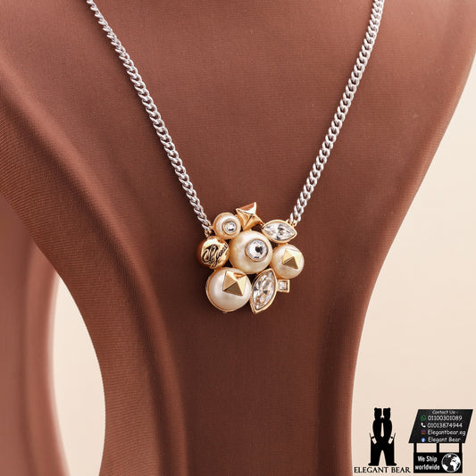Guess Original Pearl & Crystal Cluster Necklace N1