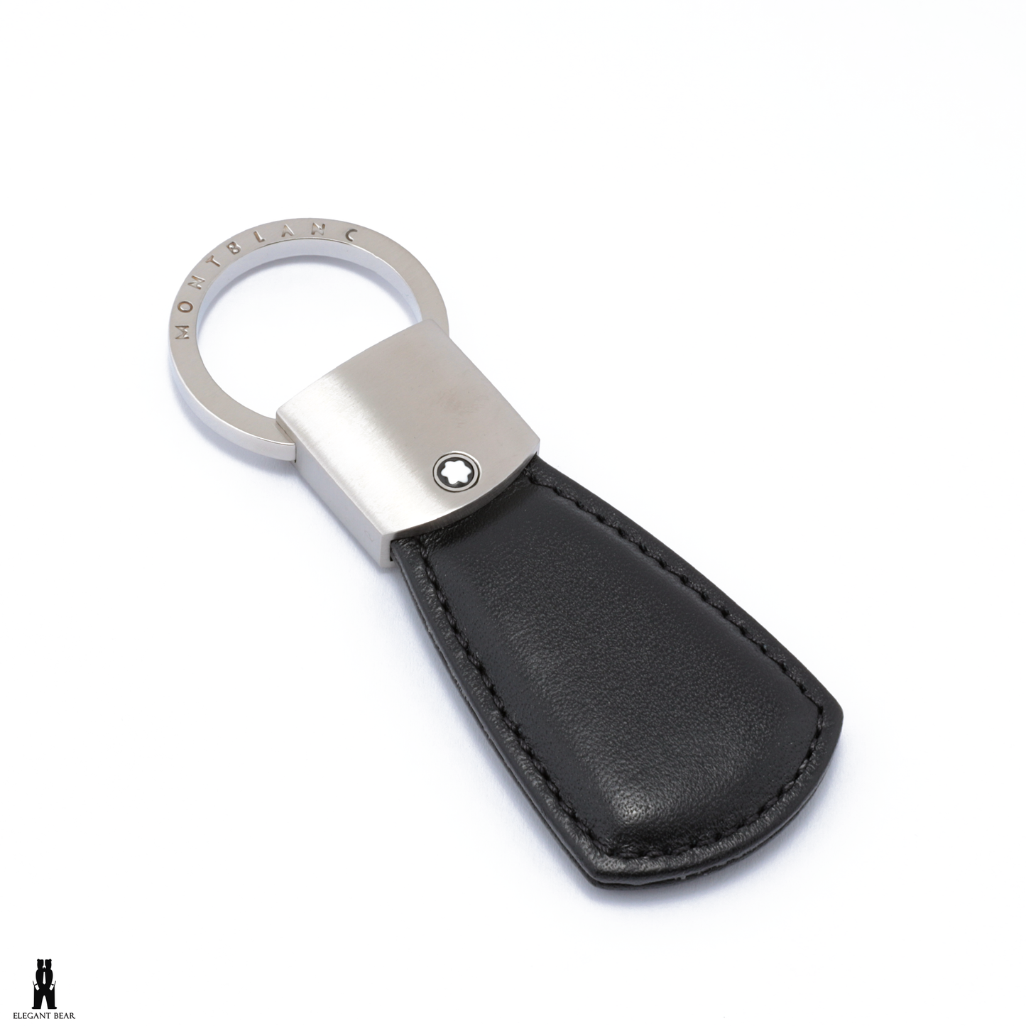 MONT BLANC Black Natural Leather & Stainless Steel Keychain K8