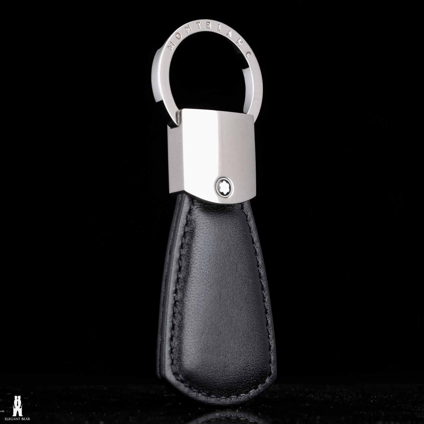 MONT BLANC Black Natural Leather & Stainless Steel Keychain K8
