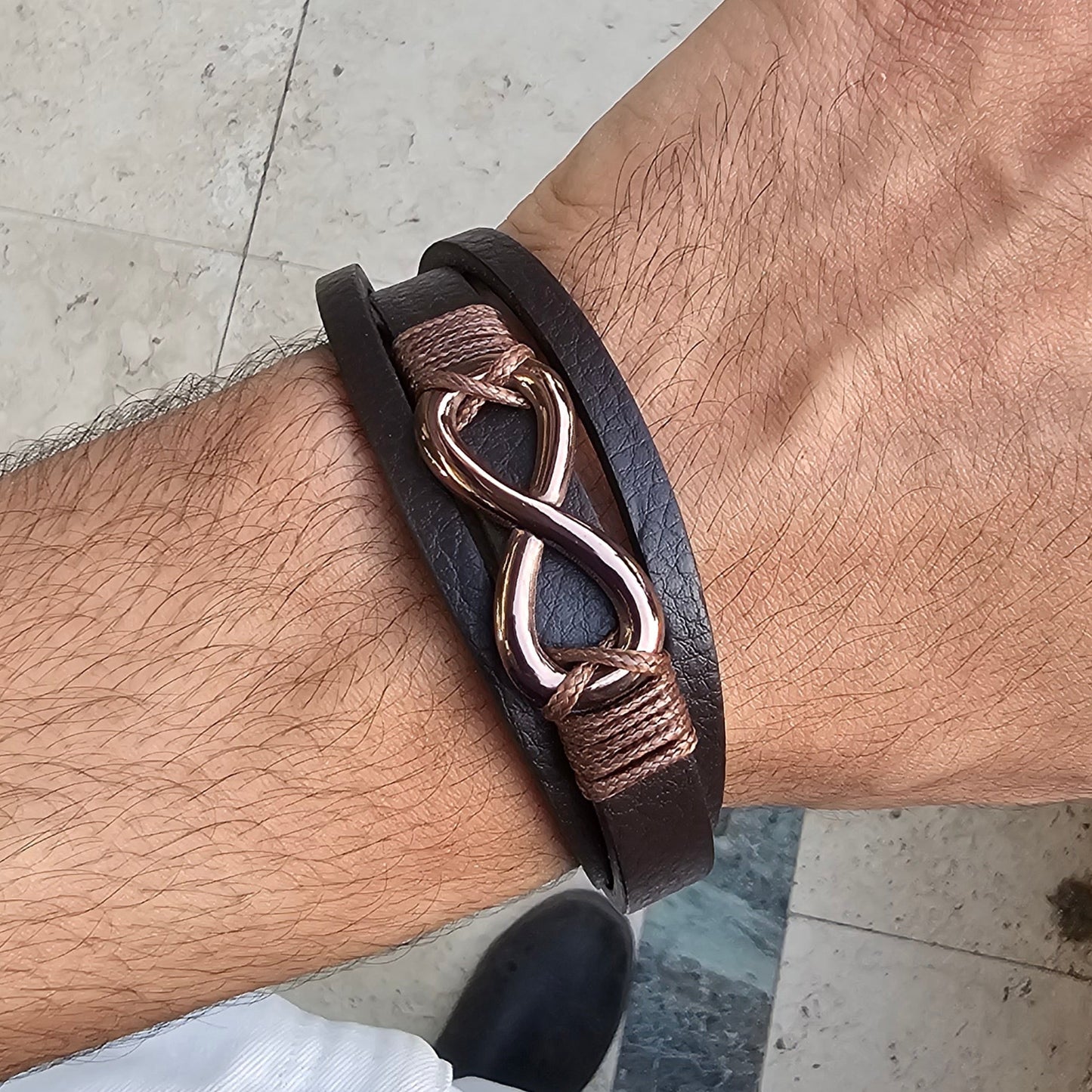 infinity Brown Genuine Leather Brown Stainless Steel BraceletL1241